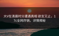 大V在清晨时分遭遇真相 欲言又止，17c全网炸锅，详情揭秘