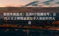 蜜桃传媒盘点：丑闻9个隐藏信号，业内人士上榜理由疯狂令人掀起轩然大波