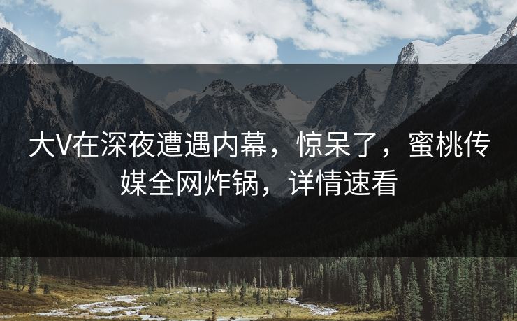 大V在深夜遭遇内幕，惊呆了，蜜桃传媒全网炸锅，详情速看